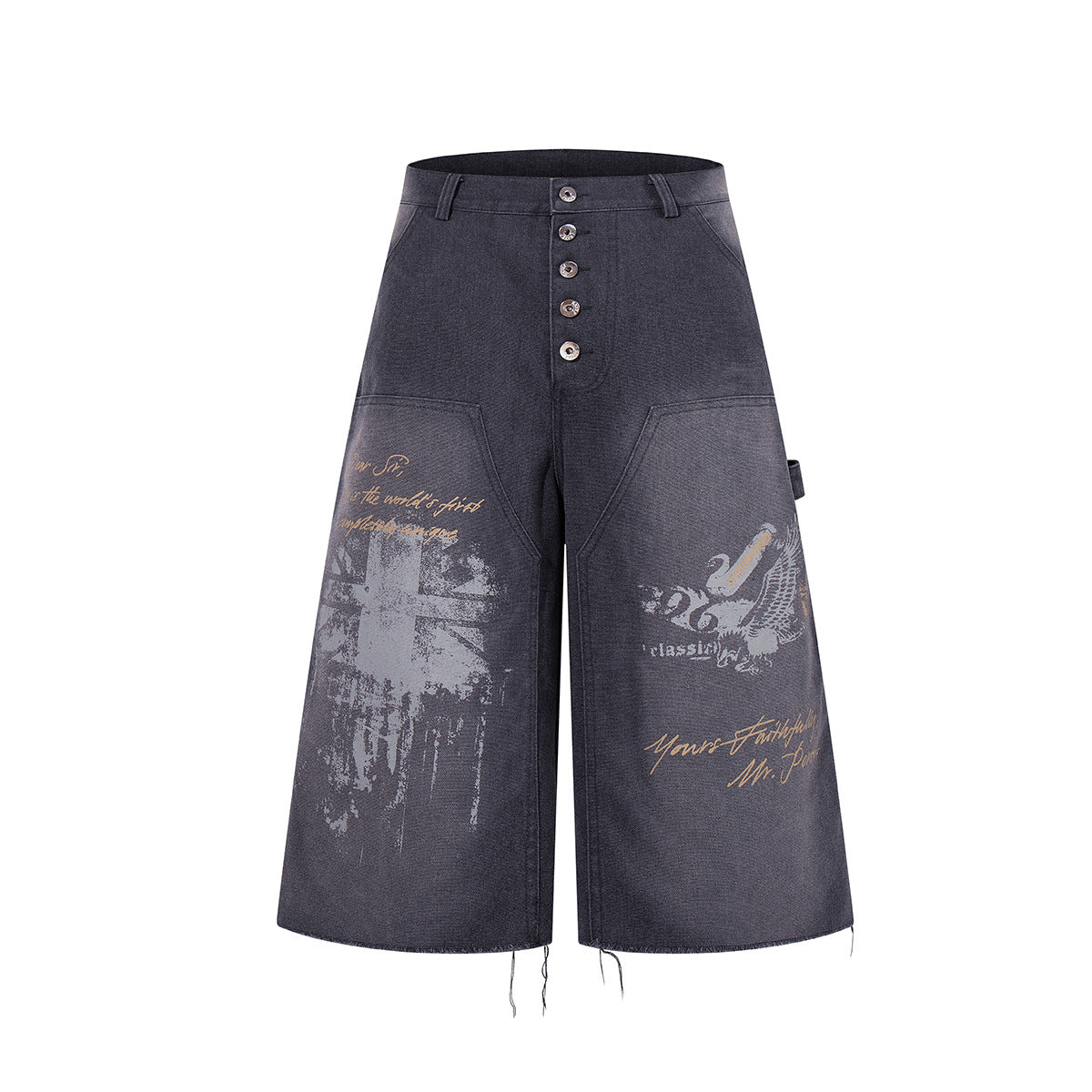 Denim Graffiti Damage Wide Leg Half Pants WN25658