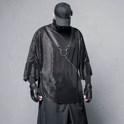 Texture High-Neck Oversize Long Sleeve T-Shirt & Chain WN22370