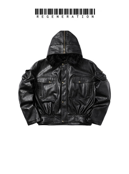 Waxed Crinkle Zipper Detachable Hooded Jacket WN19693