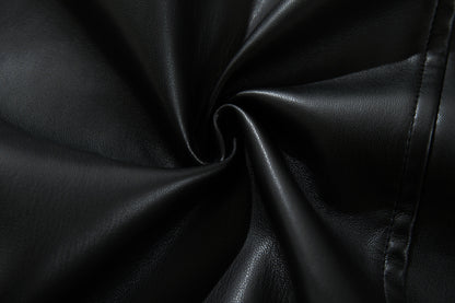 Zip-Up Belted Metal Buckle PU Leather Jacket WN23082