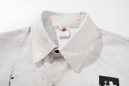 Dirty Dye Washed Graphic Print Short Sleeve Shirt WN25704