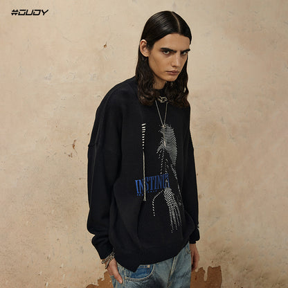 Asymmetric Drawstring Patchwork Knit Sweater WN12585