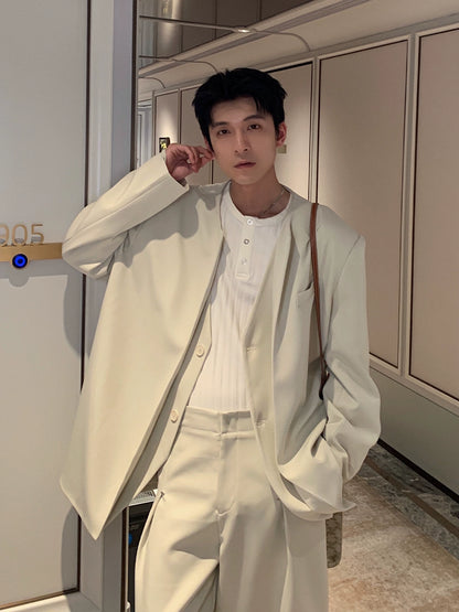 Fake Layered Tailored Jacket & Wide Leg Trousers Setup WN20399