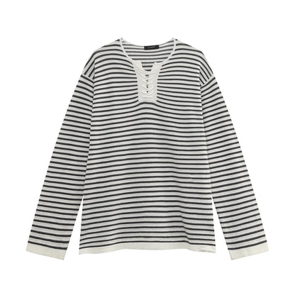 Border Lace-Up Long Sleeve T-Shirt WN25007