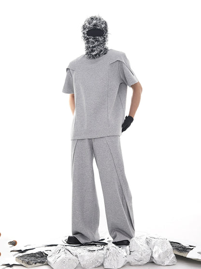 Deconstructed Patchwork Short Sleeve T-Shirt & Pants Setup WN18716