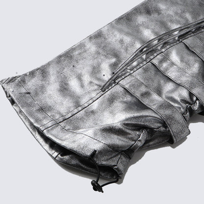 Metallic Multi-Pocket Wide Leg Cargo Pants WN27924