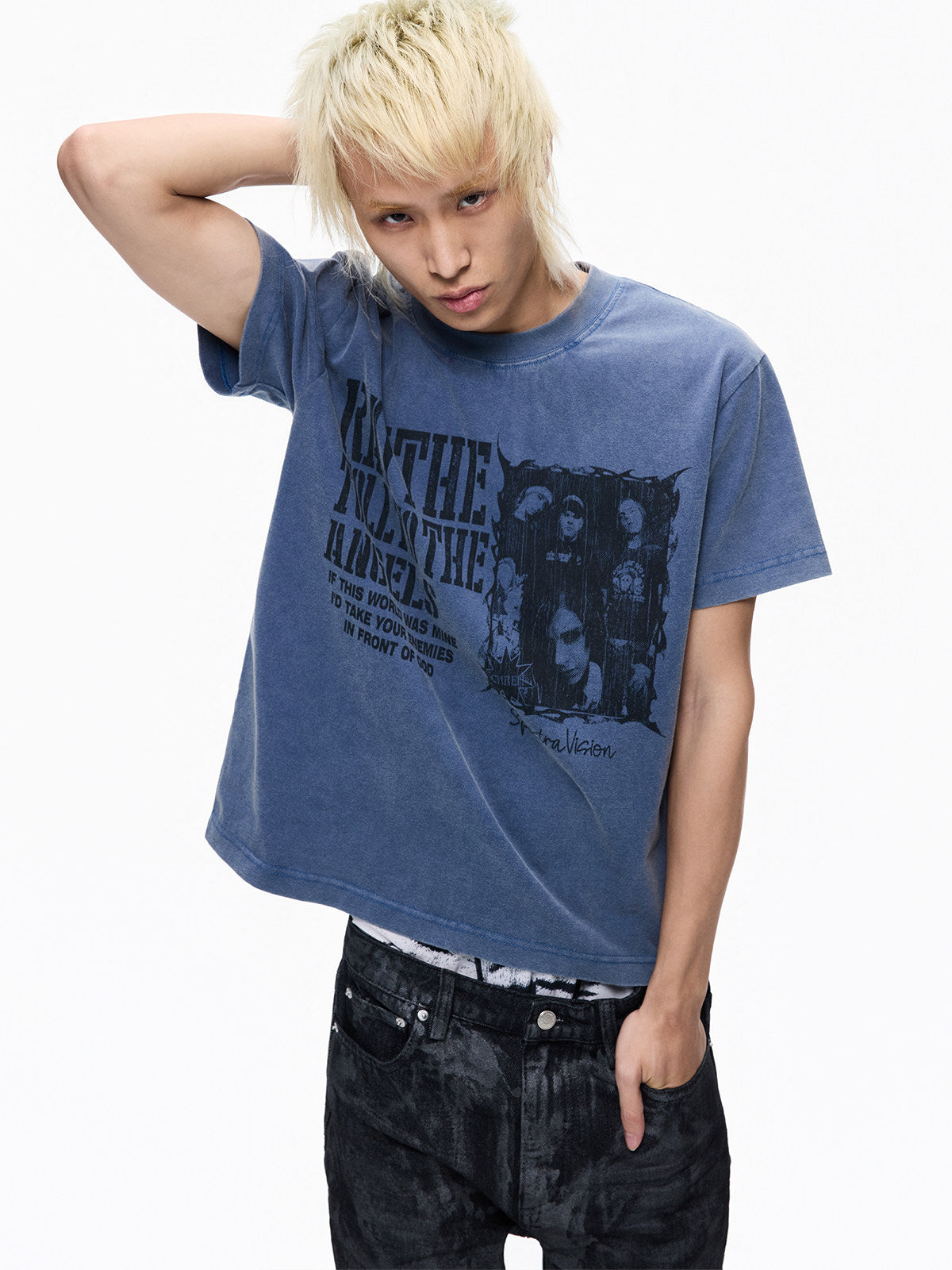 Washed Print Cropped Fitted Short Sleeve T-Shirt WN27363