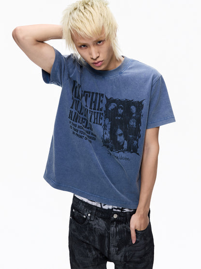 Washed Print Cropped Fitted Short Sleeve T-Shirt WN27363