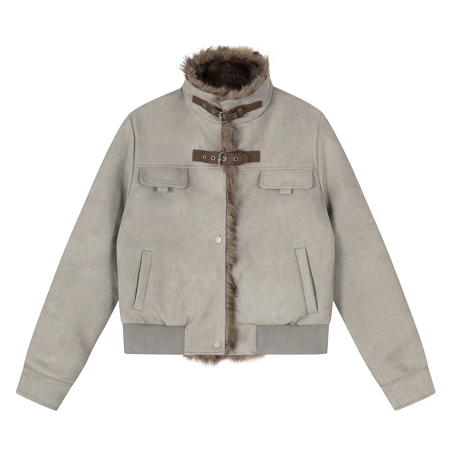 Fur Collar Metal Buckle Snap Button Oversize Puffer Jacket WN22850