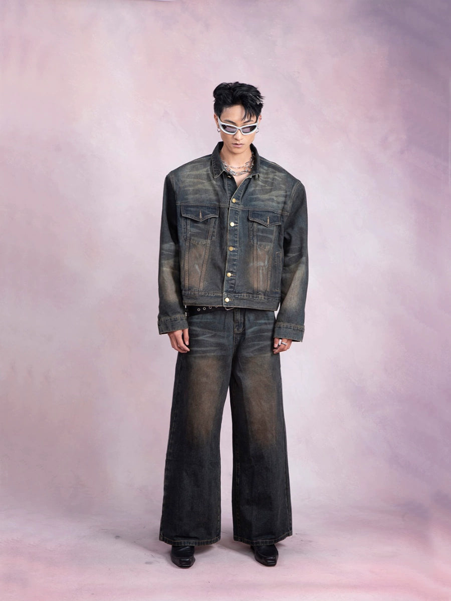 Brushed Wax Denim Jacket & Wide Leg Denim Jeans Setup WN9251