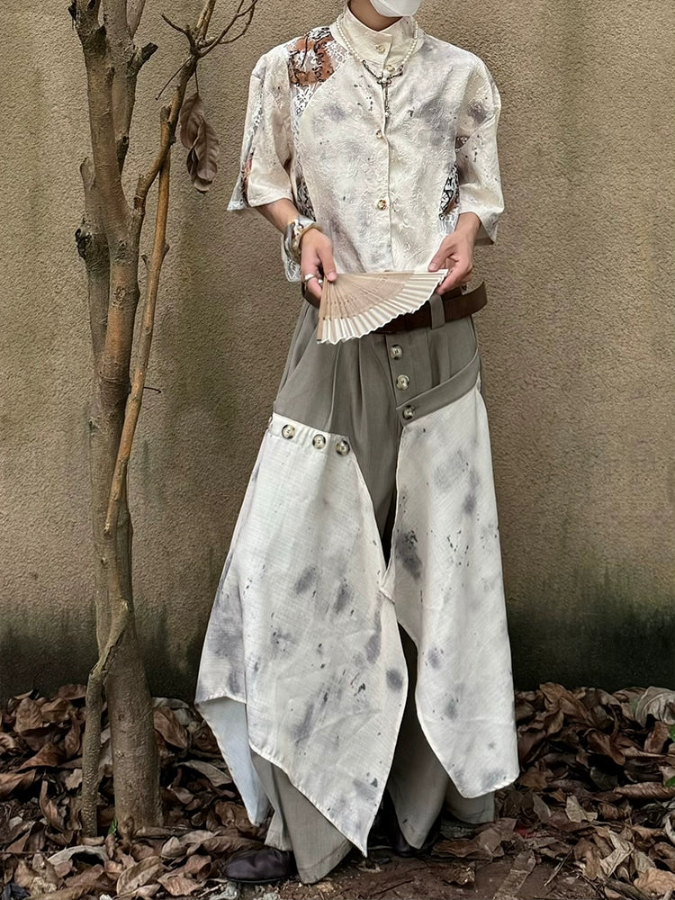 Chinese Style Jacquard Hollow Texture Stand Neck Short Sleeve Shirt WN19997