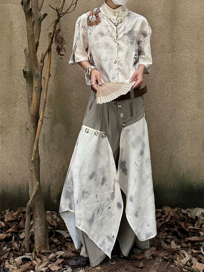 Chinese Style Jacquard Hollow Texture Stand Neck Short Sleeve Shirt WN19997