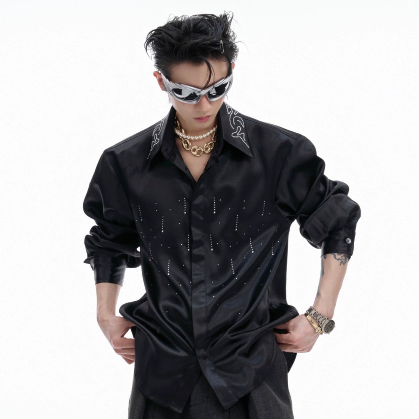 Satin Glitter Long Sleeve Shirt WN20677