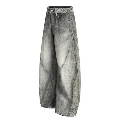 Washed Wide Leg Curved Denim Jeans WN23033