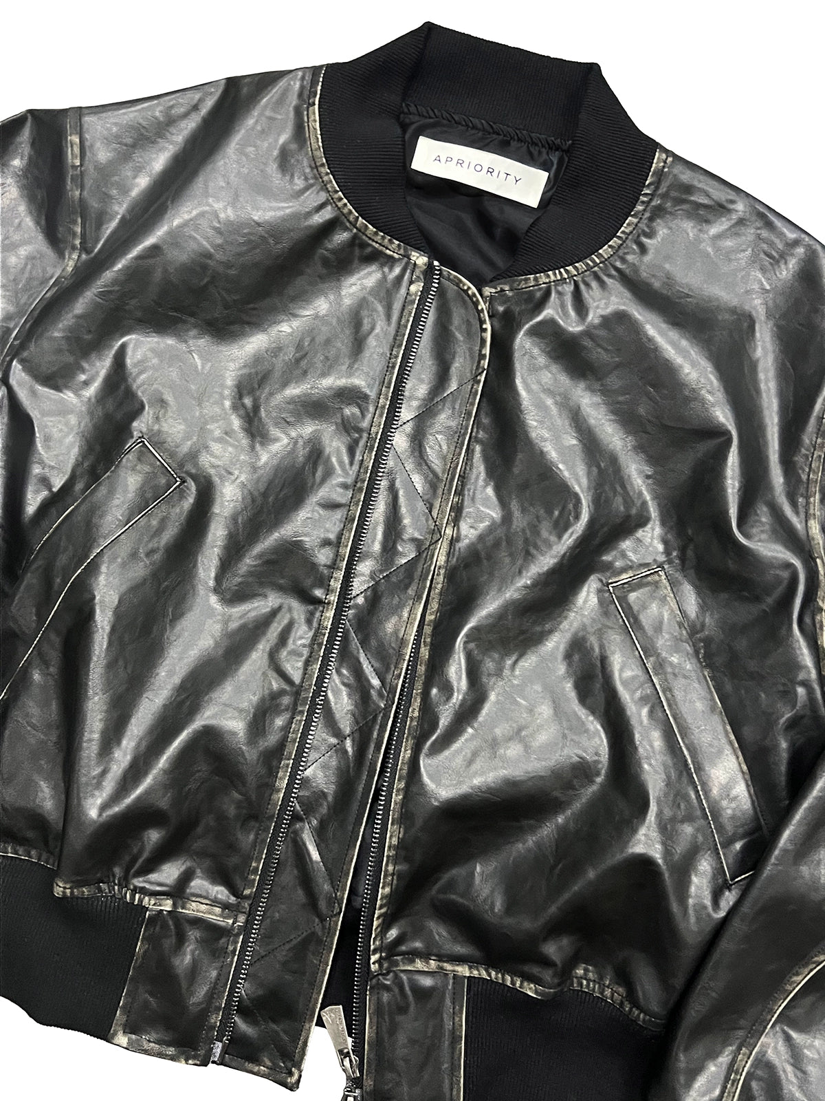 Embossed Print MA1 Leather Jacket WN18950