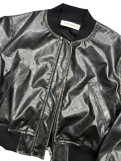 Embossed Print MA1 Leather Jacket WN18950