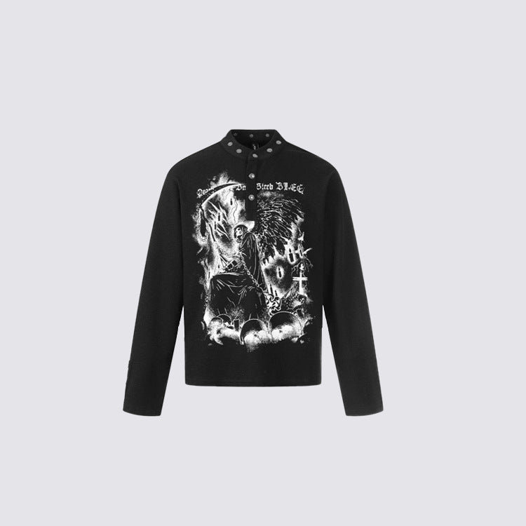 Grim Reaper Print Oversize Long Sleeve T-Shirt WN27957