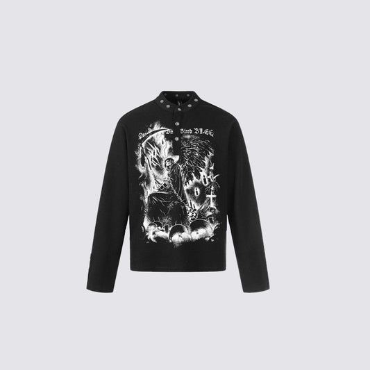 Grim Reaper Print Oversize Long Sleeve T-Shirt WN27957