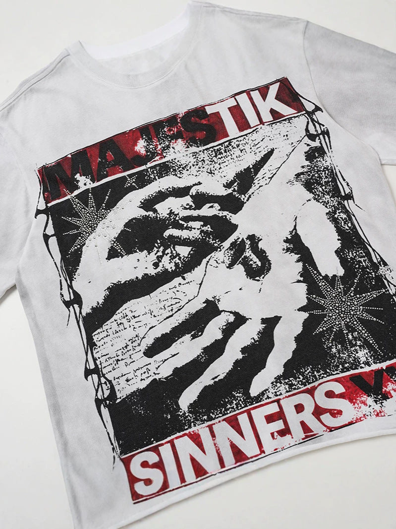 Washed Art Graphic Print Short Sleeve T-Shirt WN27822