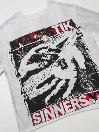 Washed Art Graphic Print Short Sleeve T-Shirt WN27822
