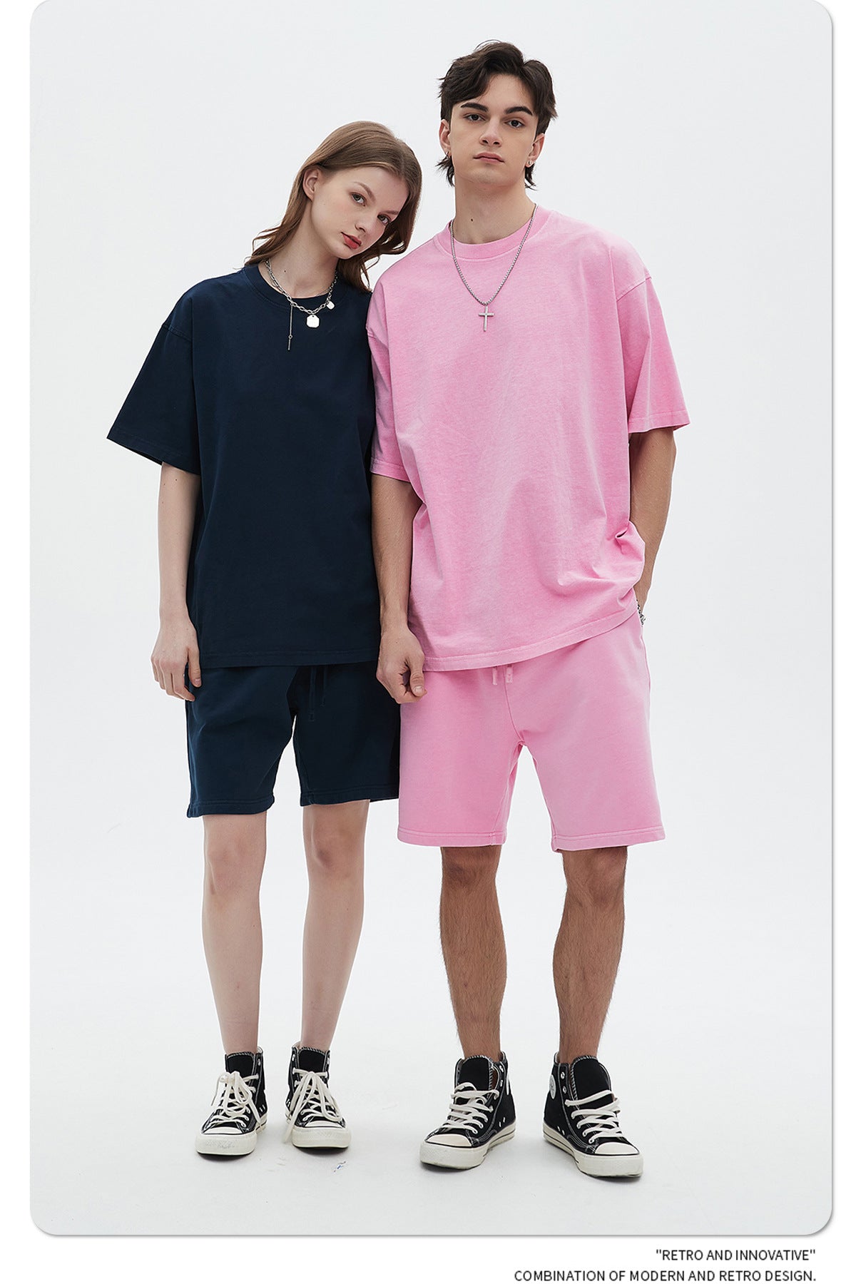 Oversize Washed Short-sleeve-T-shirt & Washed Short Sweatpants Setup WN6633