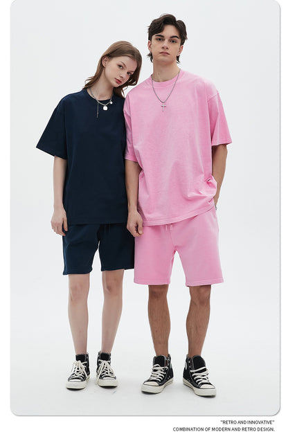 Oversize Washed Short-sleeve-T-shirt & Washed Short Sweatpants Setup WN6633