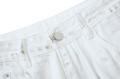Vertical Brush Ripped Print Wide Leg Denim Jeans WN27851
