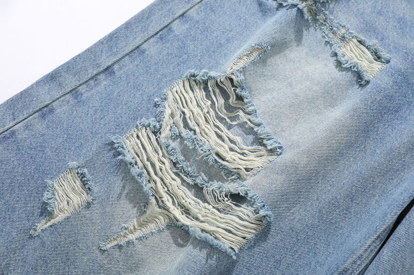 Wash Damage Straight Wide Leg Denim Jeans WN25646