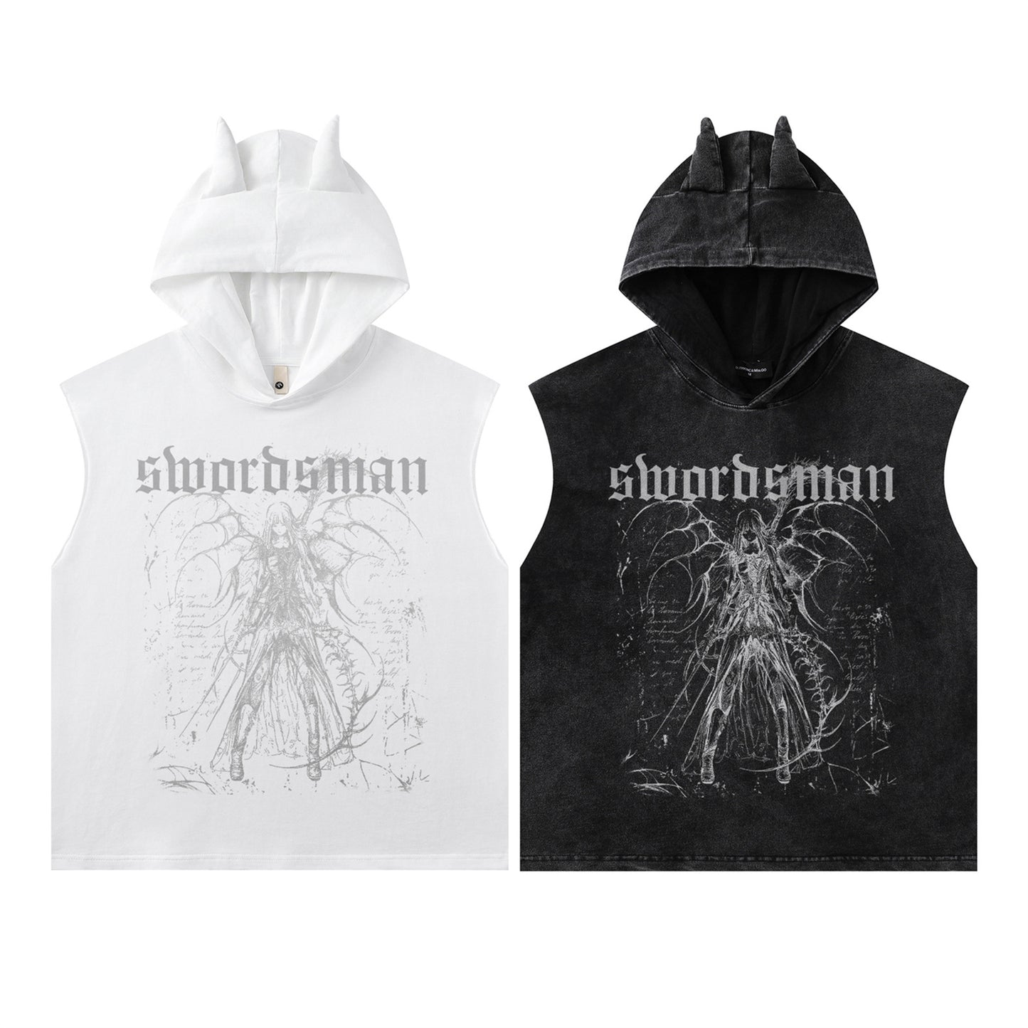 Washed Graffiti Print Sleeveless Hooded Tank Top WN15054