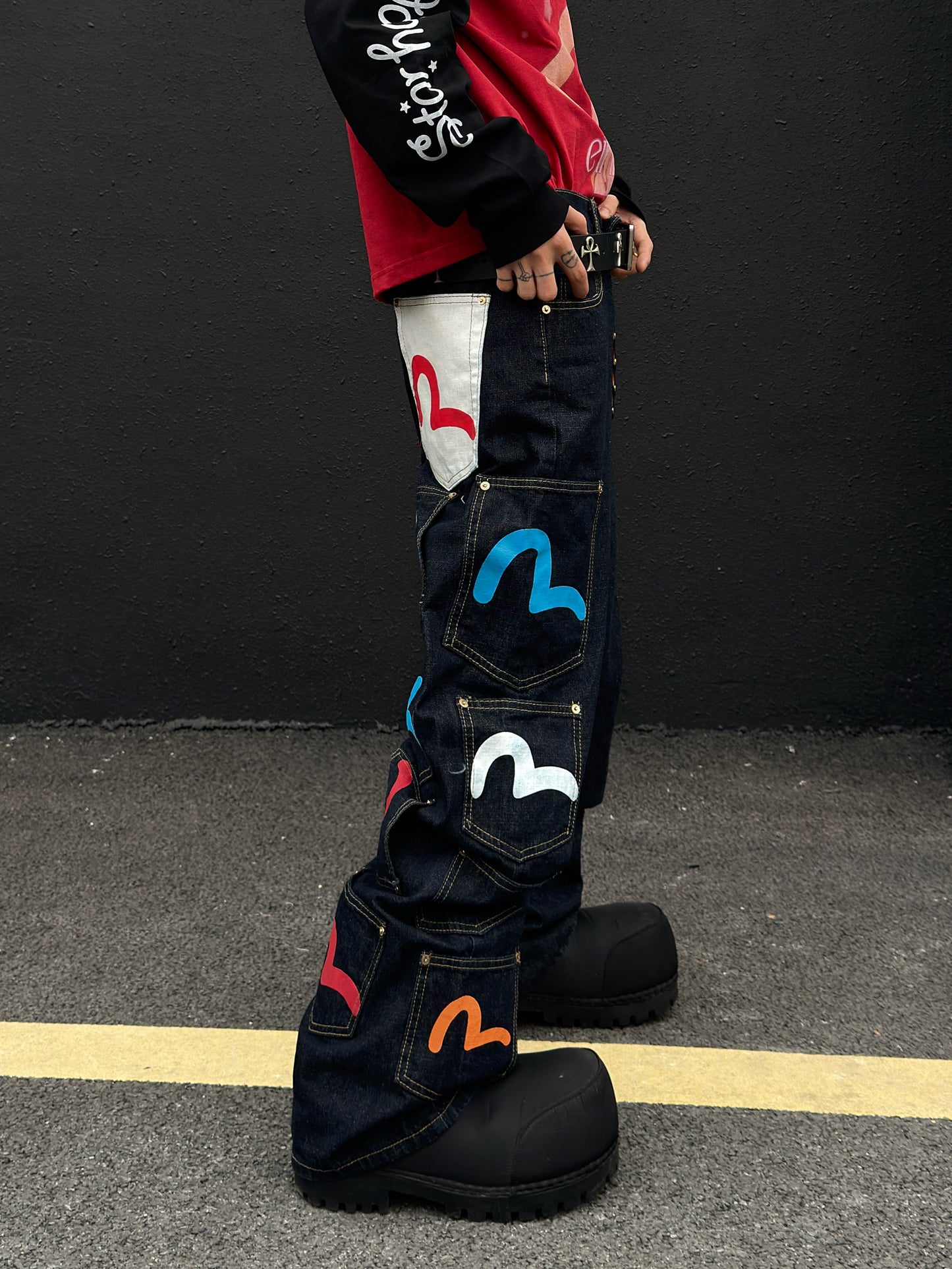 Heavyweight Multi Pocket Wide Leg Denim Jeans WN23025