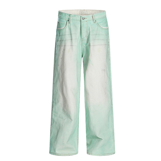 Mud Dye Paint Wide-Leg Straight Denim Jeans WN18538
