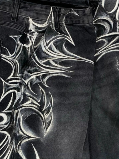 Thorn Print Washed Wide Leg Half Pants WN27883