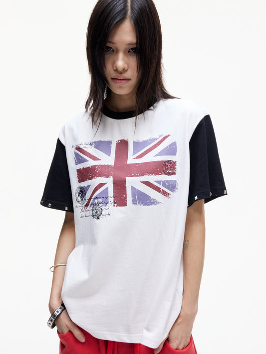 Contrast Sleeve Stud Graphic Print Short Sleeve T-Shirt WN27262