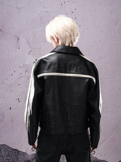 Stripe Embossed PU Leather Jacket WN26663