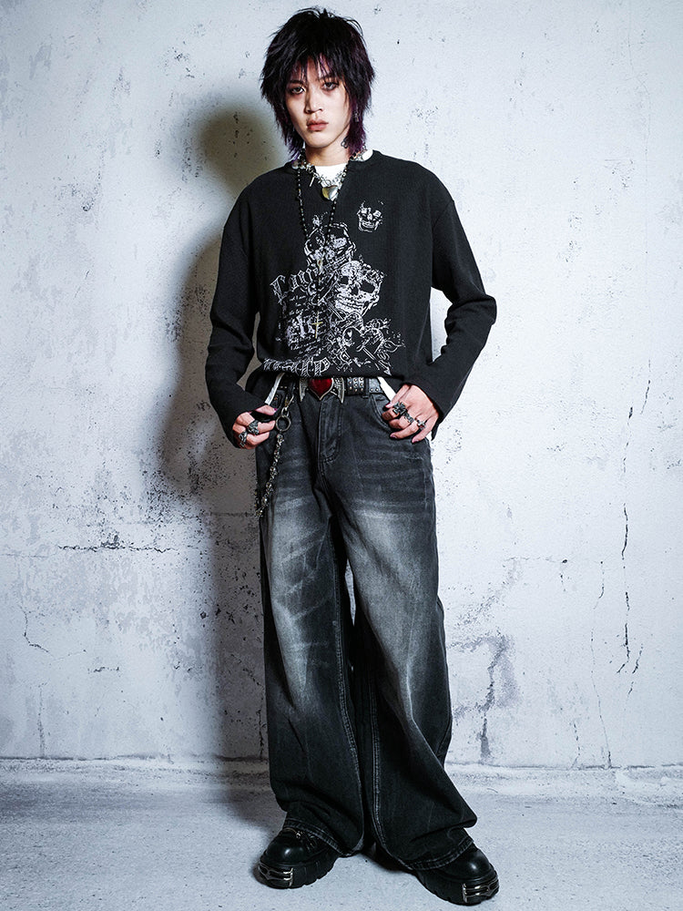 Waffle Knit Fake Layered Long Sleeve T-Shirt WN15949