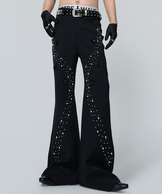 Rhinestone Flower Detail Flare PaTrousers WN24309