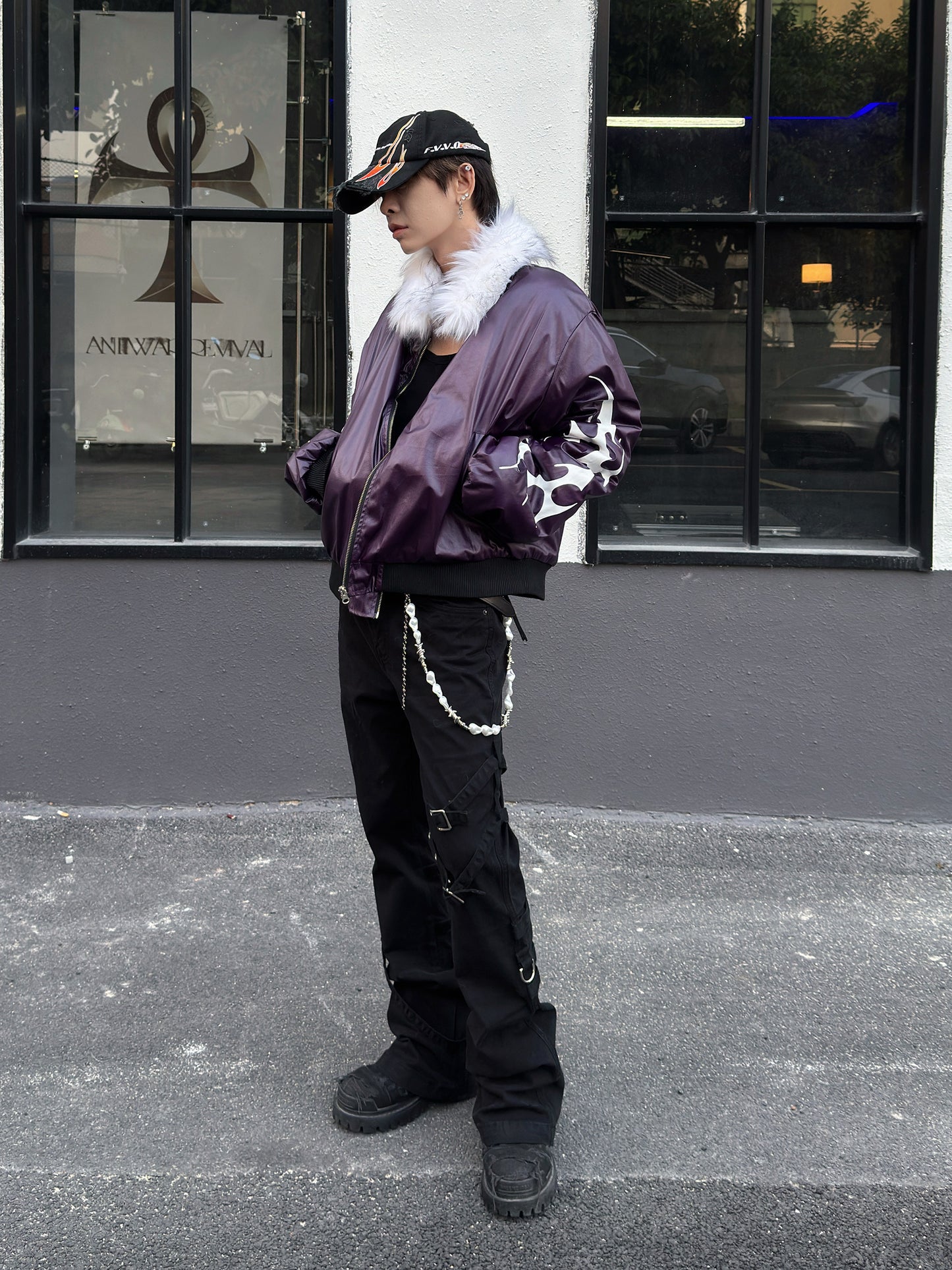 Glossy Fur Collar Oversize Puffer Jacket WN23007