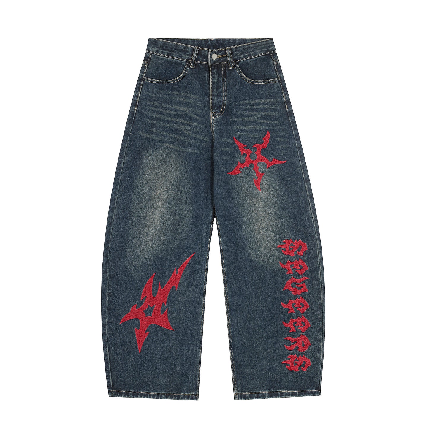Washed Tribal Print Wide Leg Denim Jeans WN25507