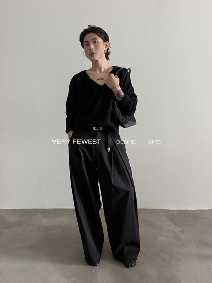 Heavyweight Pleats Wide-Leg Trousers WN15267