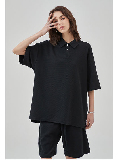 Oversize Waffle Polo Shirt & Waffle Shorts Setup WN6636