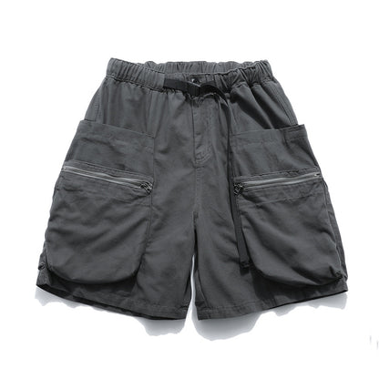 Washed Damage Zipper Cargo Half Pants WN26853