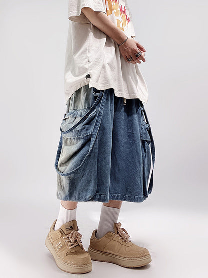 Wide-Leg Straight Cargo Denim Half Jeans WN23983