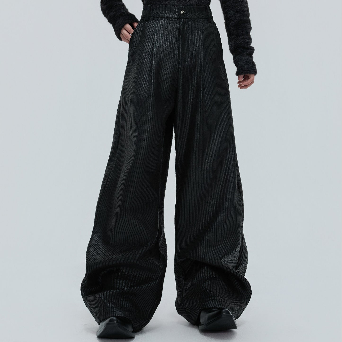 Waxed Textured PU Leather Wide Leg Pants WN21742