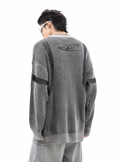 Jacquard Stripe Round Neck Knit Sweater WN10508