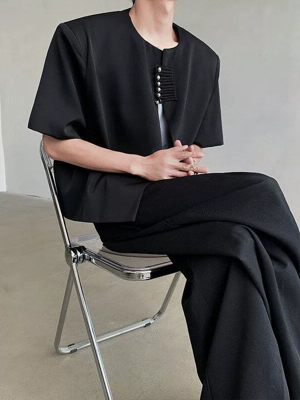 Chinese Style Shoulder Pad Short Sleeve Shirt WN19318