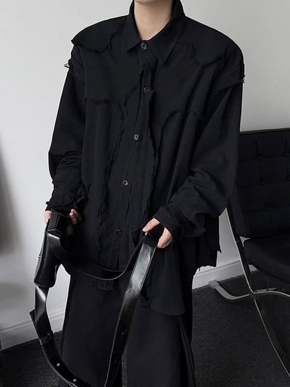Washed Raw Hem Oversize Long Sleeve Shirt WN19341