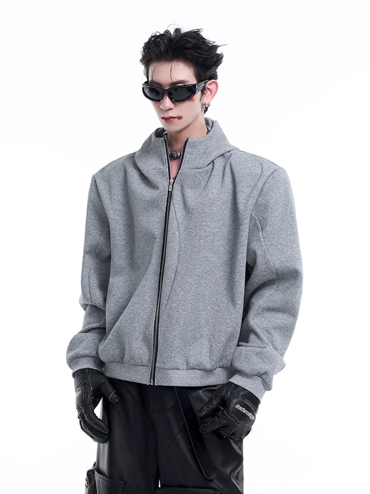 Shoulder Pad High-neck Zipper Hoodie WN8083