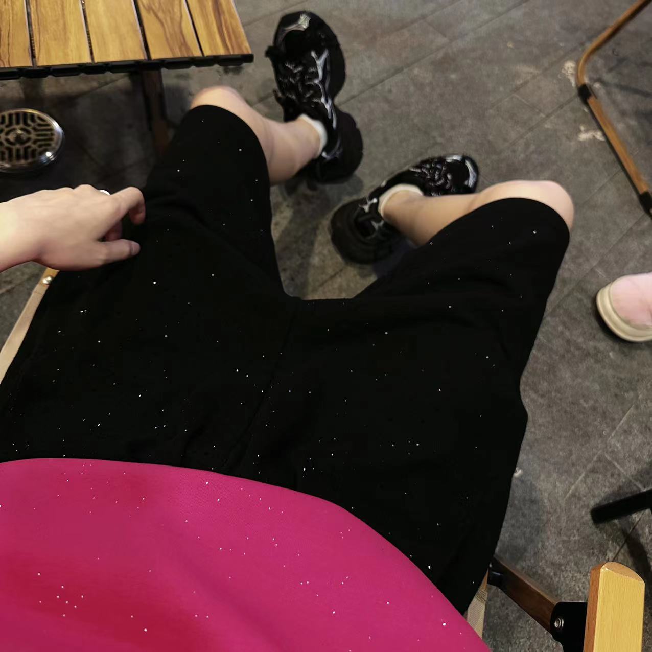 Rhinestone Star Terry Elastic Waist Short Pants WN20703