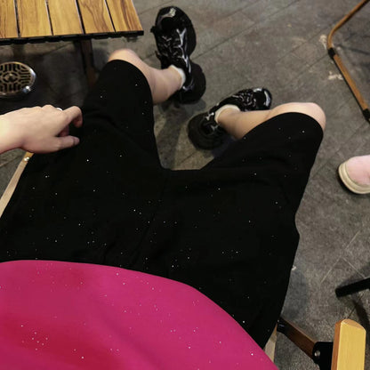 Rhinestone Star Terry Elastic Waist Short Pants WN20703