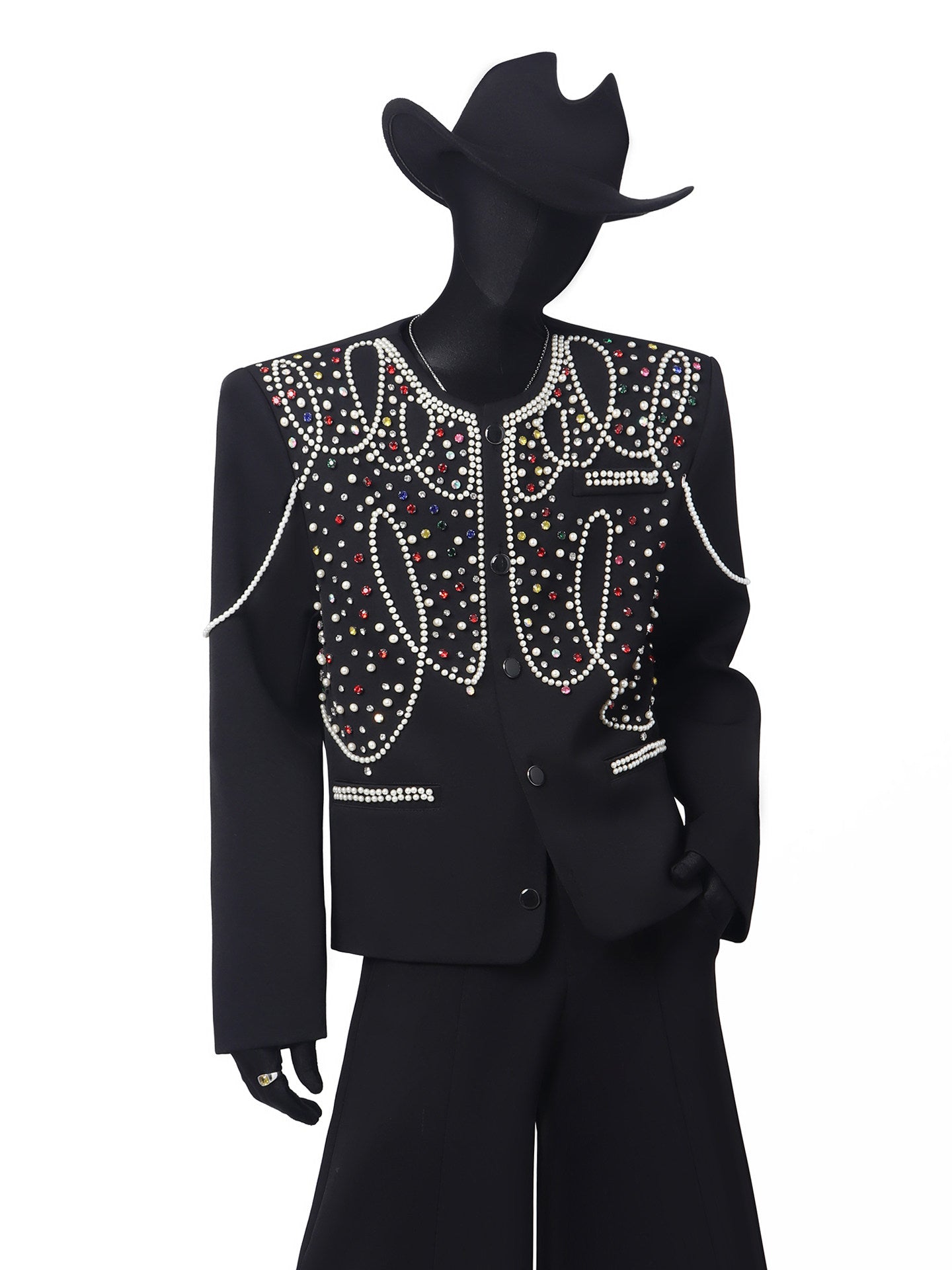 Rhinestone Pearl Decor Tailored Jacket WN23699